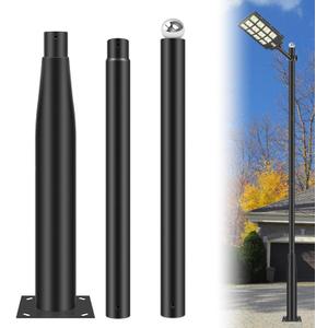 Street Light Pole 10Ft - Metal Solar Lamp Posts for Outdoor Light, Adjustable Metal Street Courtyard Porch Exterior Patio Flag Lighting Fixtures