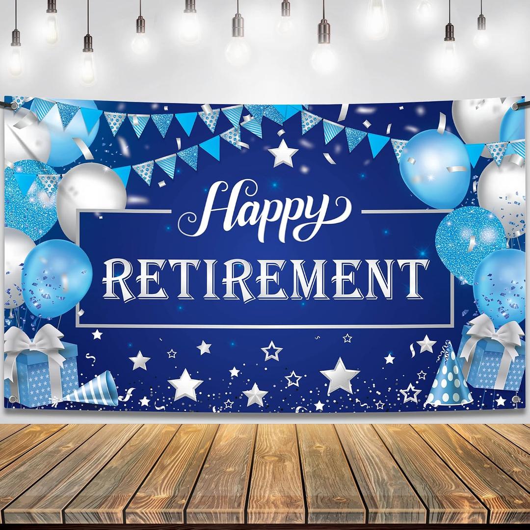 KatchOn Happy Retirement Banner Blue - Extra Large, 72x44 Inch | Blue Retirement Party Decorations