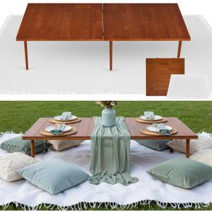 Hahafelt 1 Set Low Picnic Table, Foldable Boho Picnic Table with Extra Large Outdoor Camping Blanket Portable Boho Wood BBQ Tables for Camping Wedding Beach BBQ Party (44 x 22",Brown)