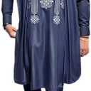 HD African Mens Apparel Agbada Clothing Embroidery Dashiki Shirts and Pants Outfits 3 Pieces (X-Large, Blue)