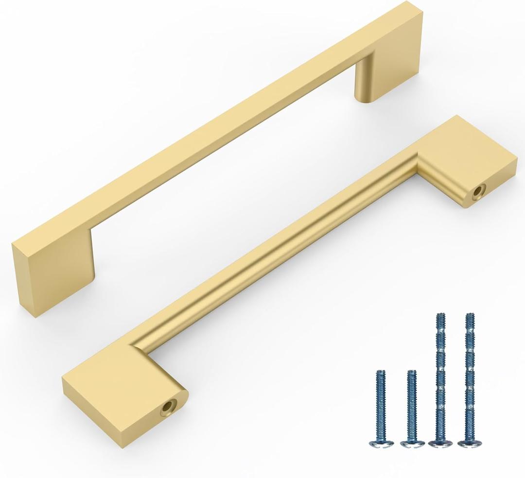 10 Pack 5 Inch(128mm) Kitchen Cabinet Handles Brushed Gold Cabinet Pulls Kitchen Cabinet Hardware Drawer Pulls for Cupboard Wardrobe