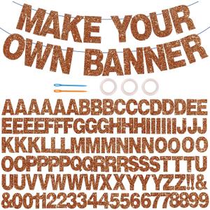 BEISHIDA 116 PCS A-Z DIY Letter Banner Kit Make Your Own Banner Including 111 Letters and Numbers 3 Rope and 2 Threading Device,Customized for Birthday Graduation Wedding Decor Brown