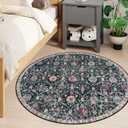 Lahome Moroccan Trellis Washable Round Rugs, Non-Slip Soft Round Rug 4ft Ultra-Thin, Small Vintage Circle Carpet for Entryway Kitchen Bedroom Nursery Bathroom Elise, Black/Multi