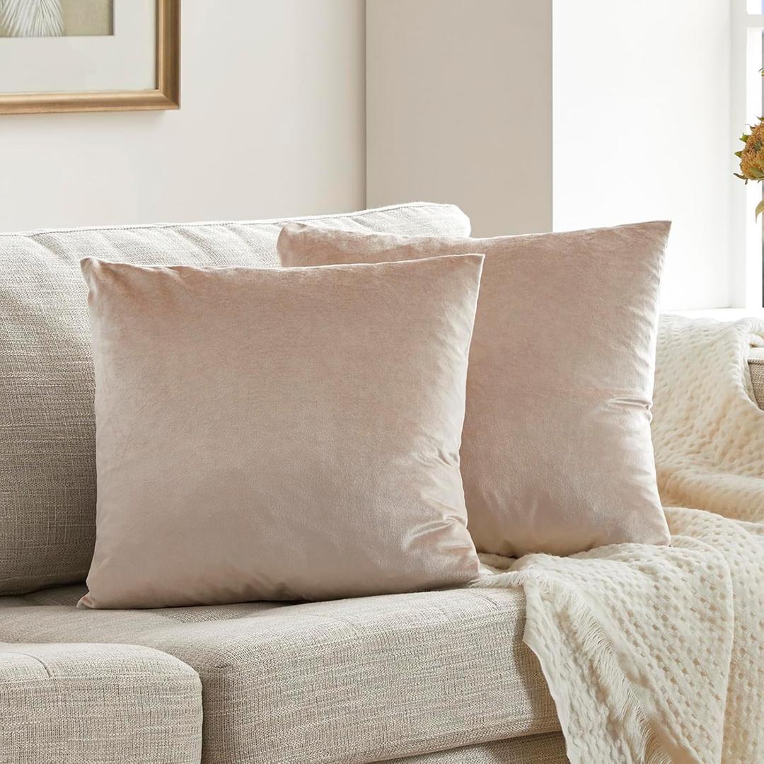GIGIZAZA Velvet Throw Pillow Covers 22x22,Pack of 2 Champagne Beige Modern Pillow Covers Square Big Solid Pillow Vintage Cases for Living Room Couch