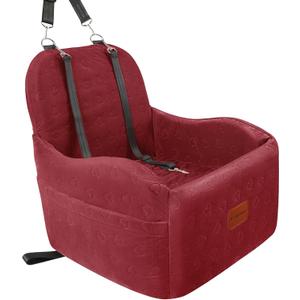 Dog Car Seat for Small/Medium Dogs,6in Elevated Cushion, Fits in Front/Back Seat, Fully Detachable and Washable, 2 Storage Pockets, Easy to Install (Red, Medium)