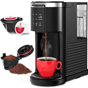 Electactic Single Serve Coffee Maker, 2 in 1 Kcup Pod & Ground Coffee Brewer, 40 Oz Removable Water Tank, 5 Brew Sizes 6-14 Oz, Self-cleaning Fast Heating Coffee Machine for Home Office