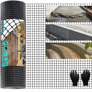 3 Ft x 164 Ft Geogrid for Retaining Wall, Bi-Directional Geo Grid Roll with Gloves, HDPE Geogrid for Gravel Driveway, Subgrade Reinforcement, Slope & Soil Stabilization, Erosion Control