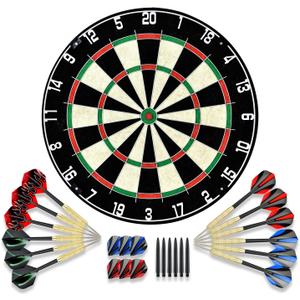 Dartboard with Staple-Free Bullseye Easily Recognizable Numbers 18g Steel Tip Darts Set 12 Steel Tip Darts 18g Mounting Kits Include