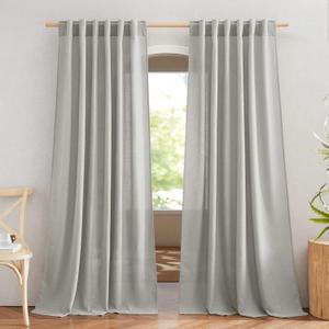 NICETOWN Linen Gray Curtains 84 inches Length 2 Panels Set, Rod Pocket & Back Tab Flax Linen Burlap Semi Sheer Eclectic Drapes Privacy with Light Filtering for Kids Room/Living Room, W52 x L84