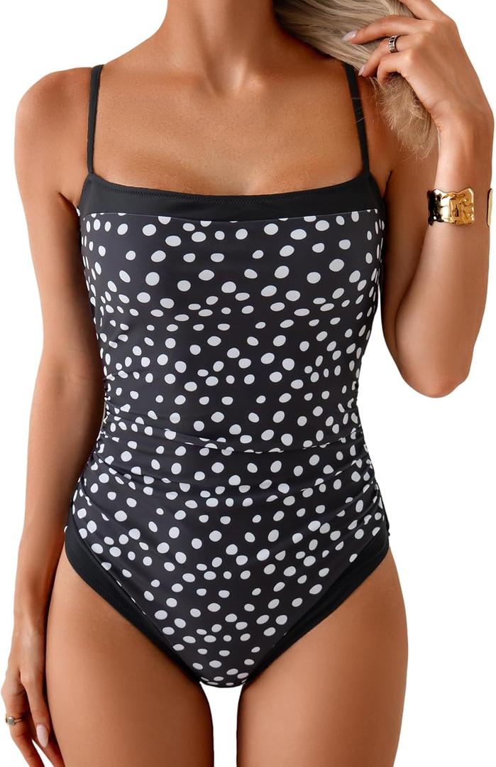 B2prity One Piece Swimsuit for Women Tummy Control Slimming Bathing Suit Color Block Swim Suit Modest Swimwear (L)