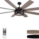LuminFan 72 inch Large Ceiling Fans with Lights and Remote, Black Modern Ceiling Fan for Living Room, Patios, 6 Speed Reversible Quiet DC Motor, 8 Blades, Easy to Install