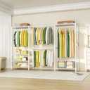 Ulif E1 Heavy Duty Closet Garment Rack, 6 Tiers Adjustable Metal Freestanding Expandable Clothing Storage with 4 Hanger Rods, Easy to Assemble Wardrobe, 71.4" H x (70" - 88.2") L x 14" D, White