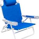 SUNNYFEEL Extra Wide 28" Low Beach Chair 5 Position Lay Flat, XL Oversized Portable Folding Camping Chairs with Cup Holder for Outdoor/Trip, Lightweight Foldable Backpack Beach Chair for Adults (Navy Blue)