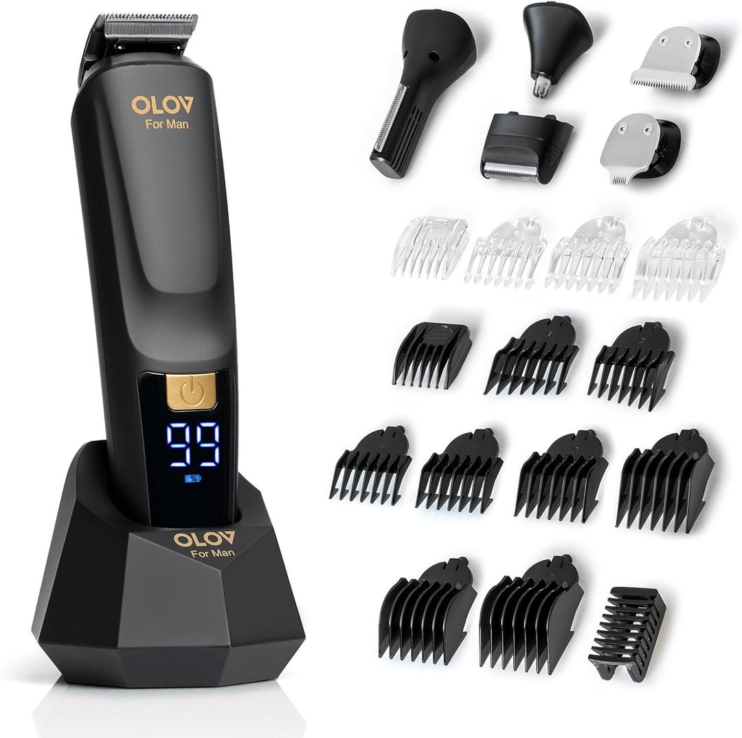 Beard Trimmer, 21 Piece All-in-One Mens Grooming Kit and Hair Clipper, Nose, Ear,Body and Face, Electric Razor with USB Recharge Dock (Black)