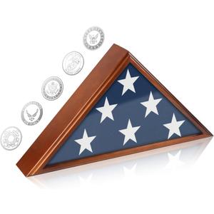 Flag Display Case for Burial Flag, 9.5x5' Wooden Military Flag Box Case Display for Wall or Table Top, Flag Holder for Veteran Burial Flag Display Case, Military Flag Frame (Brown)