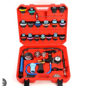 28PCS Radiator Pressure Tester Kit, Universal Coolant Pressure Tester and Vacuum Refill Tool with Adapters for Automotive Cooling System Leak Detection(Red)