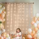 10ft x 8ft Champagne Backdrop Curtain with Lights String for Parties, Sheer Tulle Wedding Photo Backdrops Drapes for Baby Shower Birthday Party Decorations Background for Photography