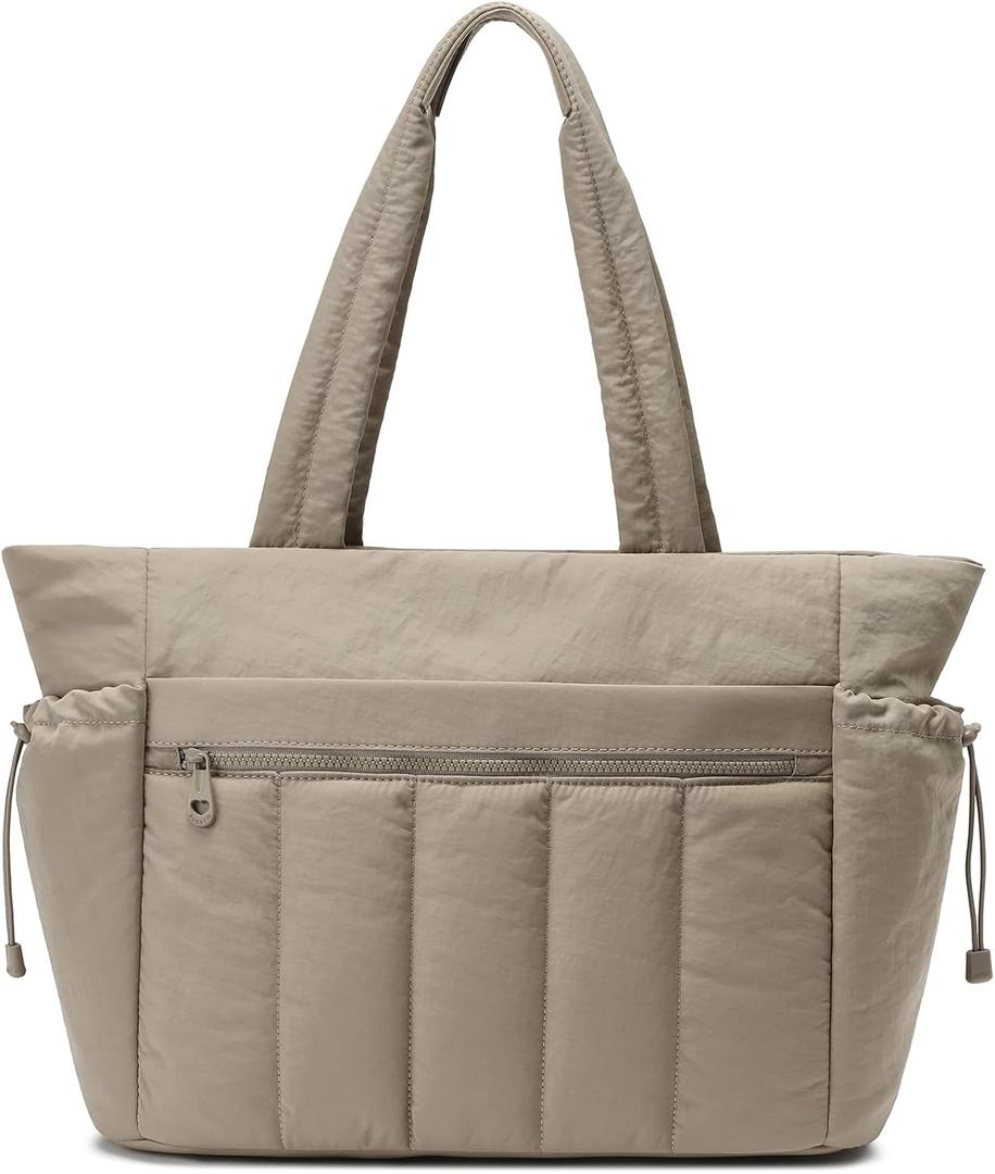 Tote Bag for Women, Lightweight Puffer Tote Bag with Compartments, Quilted Shoulder Bag Handbag with Zipper for Work