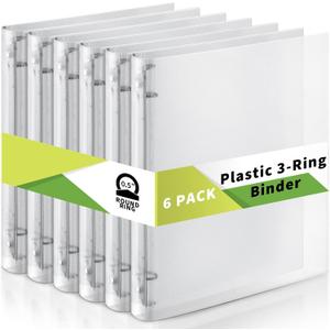 Crtiin 6 Pack Clear 3 Ring Binder, Plastic 3 Holes Binder, O Ring, 0.5 Inch