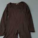 QINSEN Womens Sexy Square Neck Long Sleeve Full Length Leggings Bodycon Stretch Jumpsuit (Large, Brown)
