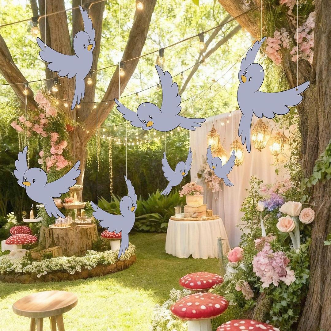 25 Pcs Princess Gray Party Decor Princess Theme Party Favors Blue Bird Hanging Ornament 11.81 Inch Bluebird Paper Cutouts for Craft Home Birthday Supplies
