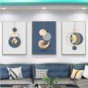 3Pcs Modern Abstract Canvas Wall art Blue White Luxury Gold Graphic Wall Decor Pictures Minimalist Medieval Geometric Poster Prints for Living Room Bedroom Office Home Decoration 16x24in Unframed
