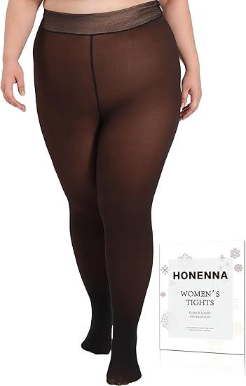 HONENNA Plus Size Fleece Lined Tights, Fake Transparent Curvy Winter Thermal Tights for Women under Dress, medias térmicas, Cocoa, 18