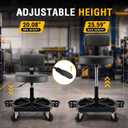 Rolling Shop Stool with Wheels, Mechanic Chair Garage Stool with Backrest, 20.08" to 25.59"