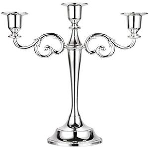 OwnMy 3 Arms Metal Candelabra Candlestick Silver European Elegant Candle Holder Candle Stand for Wedding Dining Table Christmas Party Home Decoration (Silver Tone)