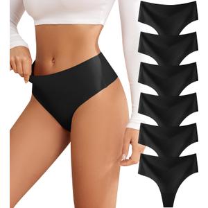 Thongs for Womens High Waisted Seamless for Women Underwear Sexy Breathable Panties 6 Pack (Large)