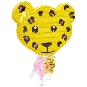 BLUE PANDA Pull String Leopard Pinata for Jungle Safari Animal Birthday Party Decorations - Leopard Print Pinata (Small, 16.5 x 13 x 3 Inch)
