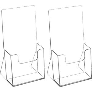 MaxGear Acrylic Brochure Holder 4 Inch, Clear Plastic Countertop Literature Holders, Trifold Flyer Display Stand for Pamphlets, Booklets, Magazines, Menus, Multi Purpose Organizer For Office, 2 Pack