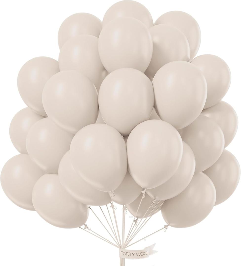 PartyWoo White Sand Balloons 51 pcs 12 Inch Beige Cream Ivory Off White Latex Helium Balloons for Wedding Bridal Graduation Baby Shower Gender Reveal Safari Birthday Party Decorations White-F12