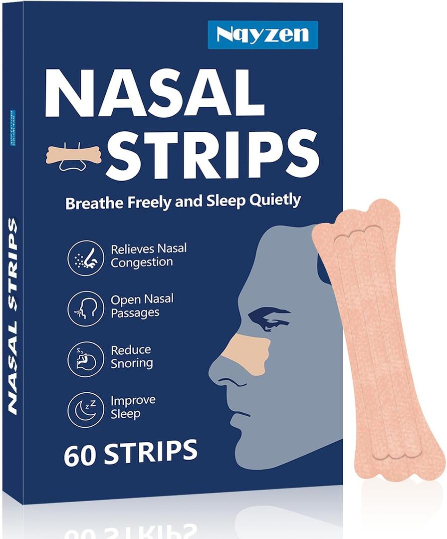 Nasal Strips,60Pcs Nasal Strips for Snoring,Extra Strength Nose Strips for Breathing,Anti Snoring Strips,Truncated Nose Strips,Help Stop Snoring,Nasal Congestion Relief (60 Count)