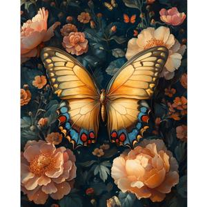 obterie Butterfly Paint by Numbers Kit for Adults Beginner Flower Oil Painting Kit Adult Paint by Number Kits on Canvas DIY Painting for Beginners Art by Numbers for Gifts Home Wall Decor 16x20 Inch (YF033)