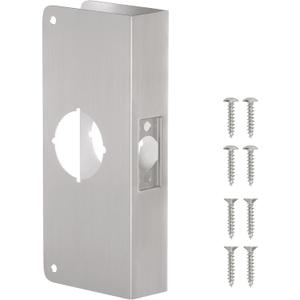 Single Hole Door Knob Reinforcement Long Plate, Brushed Nickel, Fits 1-3/4" Doors, 2-3/8" Backset, Door Lock and Door Knob Cover Plate, Deadbolt Cover Plate Reinforce and Repair Wood or Metal Doors