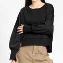 Womens Crewneck Sweatshirts Cropped Long Sleeve Tops Oversize Loose Fit Tee Side Slit Pullover Tshirt (Gray, M)