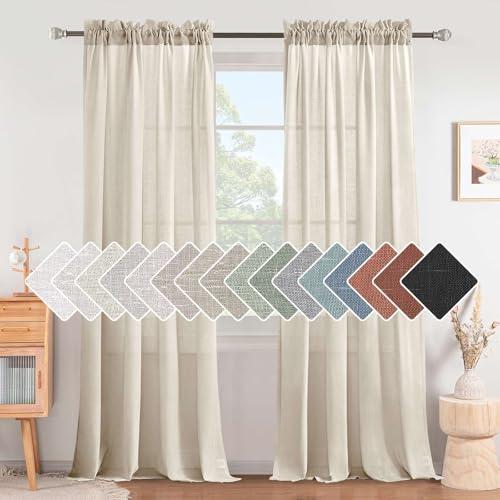 H.VERSAILTEX Curtains 96 Inches Long for Living Room 2 Panels Rod Pocket Soft Linen Draperies Light Weight Airy Semi Privacy Sheer Curtains for Bedroom 8 FT Tall, Heathered Natural