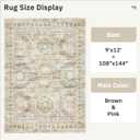 Soalmost 9x12 Area Rugs for Living Room, Non Slip Machine Washable Vintage Rugs, Low Pile Lightweight Large Rug for Bedroom, Dining Room, Home Office Brown Pink