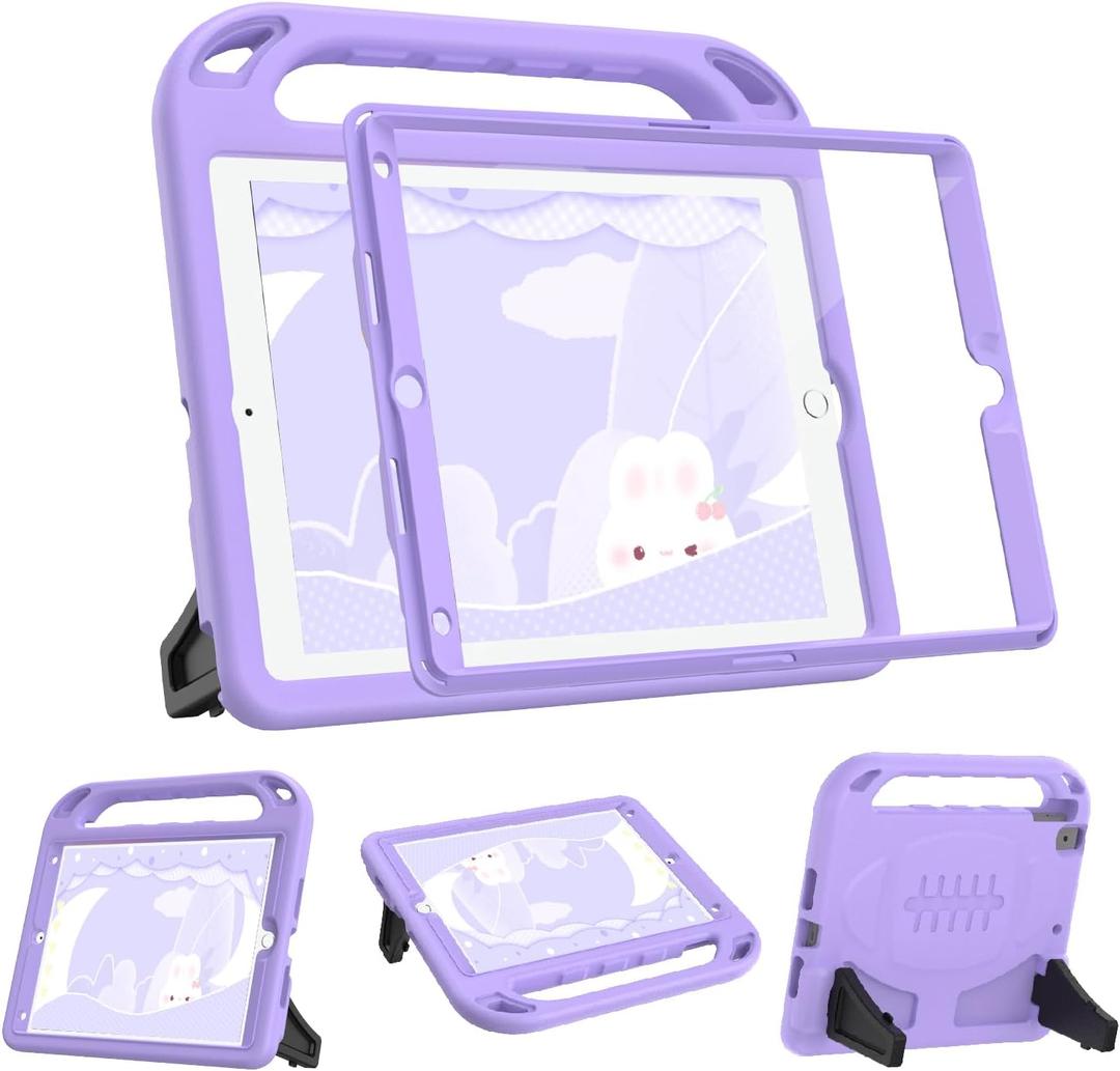 BMOUO Kids Case for iPad 9th/8th/7th Generation, with Built-in Screen Protector, Shockproof Handle Stand Kids iPad 10.2" Case 2021/2020/2019, Light Purple
