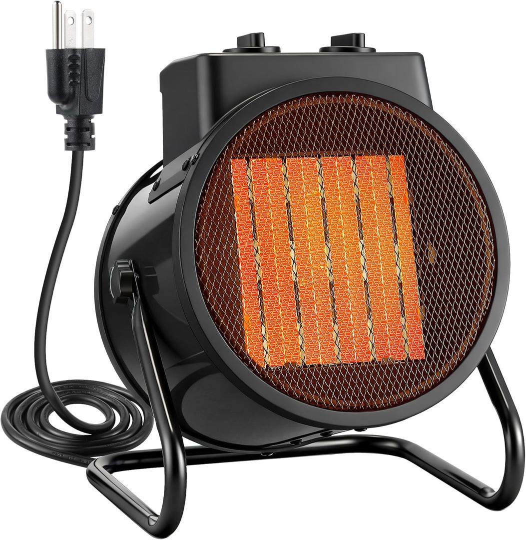 Electric Heater for Indoor Use, 1500W Quick Heating Portable Garage Heater with 90 Adjustable Angle, Space Warmer Suitable for Greenhouse Garage Tent Indoor Outdoor (Black,1 Pcs)