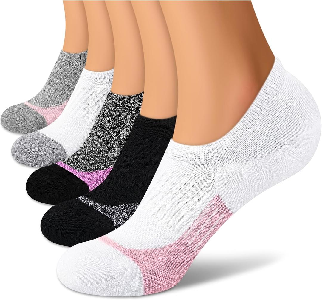 cuangya No Show Socks Womens, Athletic Ankle Socks Cushioned No Slip Running Invisible Socks 5-Pairs Size 5-8