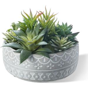 Artificial Succulent Plants Faux Potted Indoor with Ceramic Pot - Fake Plants for Bedroom, Bathroom, Home Office, Coffee Table Decor - Desk & Room Aesthetics