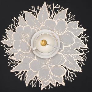 Evevda Gold Placemats Set of 6 Floral Round Placemats Pressed Vinyl Table Mats Waterproof Bulk Table Decor for Parties Holiday Gatherings