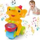 Baby Elephant Musical Crawling Toy with Lights, Sounds, Blowing Ball, Infant Sensory Toys, Birthday Gifts for Kids Boy Girl 3 4 5 6 7 8 Years (Yellow)