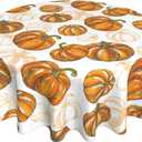 AEIOAE Fall Tablecloth 70 Inch Round Burnt Orange Pumpkin Table Cloth,Autumn Harvest Thanksgiving Stain Resistance Polyester Farmhouse Indoor Outdoor Table Covers for Kitchen Dining Party Picnic