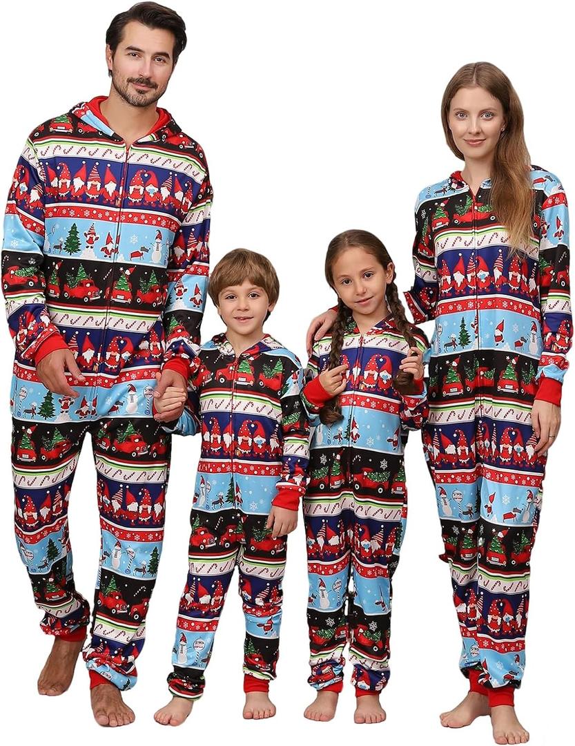 VNVNE Matching Christmas Onesie Pajamas for Women/Men/Couples/Family, Xmas Holiday Long Sleeve One-Piece Adults Pjs Sleepwear (Medium, Truck Dwarf)