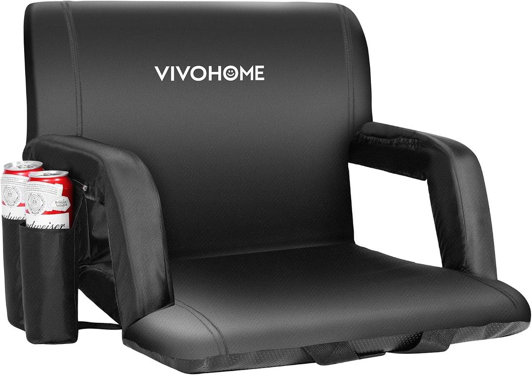 VIVOHOME Wide Padded Stadium Seats with Back Support and Cushion, Portable Reclining Bleacher Chairs with Armrest and Cup Holder, Comfortable for Various Sports Events, Wide - 24.5"