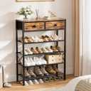 Shoe Rack for Entryway, 5 Tier Shoe Organizer with 2 Non-woven Drawers, Metal Storage Shoe Shelf for 16-20 Pairs of Shoes, with Wooden Top and Steel Frame, Shoe Stand for Closet Rustic Brown