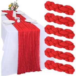 6 Pack Red Cheesecloth Table Runner Valentines Day 10FT Cheese Cloth Boho Gauze Fabric Table Runner 35 x 120 Inch Rustic Sheer for Holiday Wedding Baby Shower Party DecorationRed